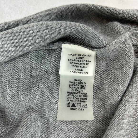 Vince Camuto Womens Lightweight Gray Lace Embellished Long Sleeve Sz L Sweater - Picture 7 of 8